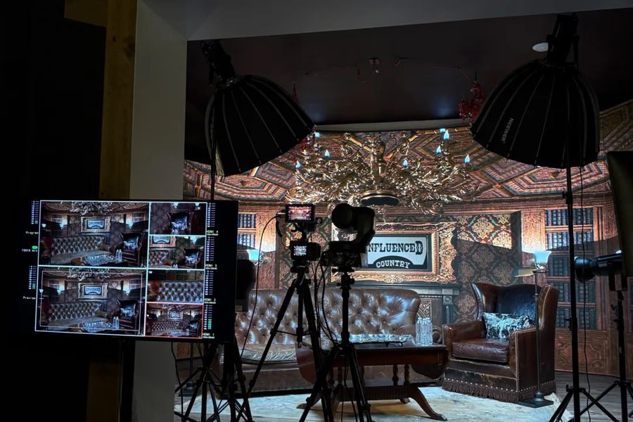 A talk-show set on the LED wall